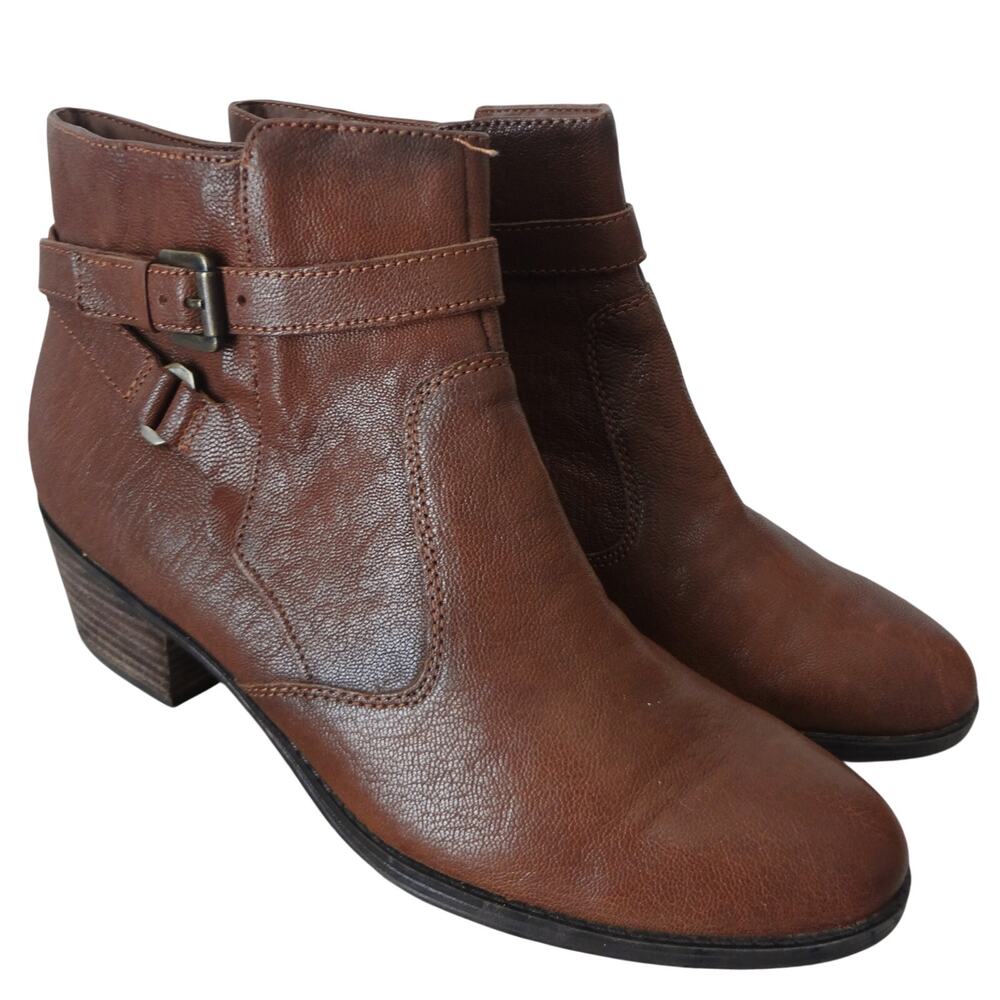Naturalizer Brown Leather Ankle Boots Booties Womens 10 Round Toe Zip Buckle